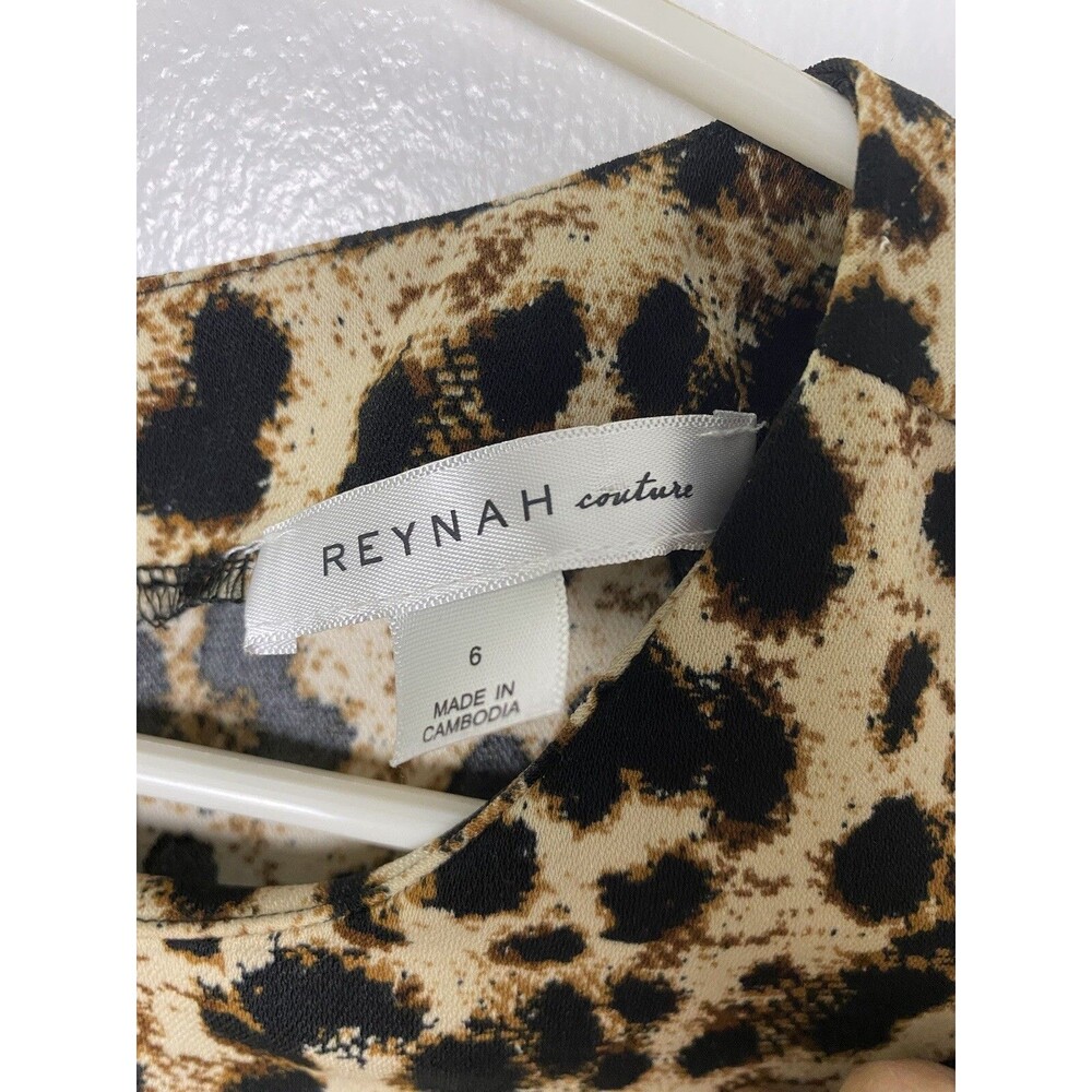 Reynah Couture Mini Dress Size 6 Cheetha Animal Print Balloon Long Sleeves - Picture 11 of 14